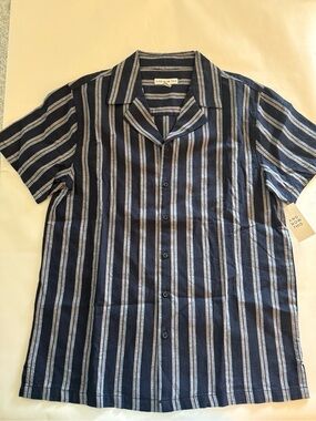 And Now This Men's Navy Stripe Short Sleeve Button-Down Shirt